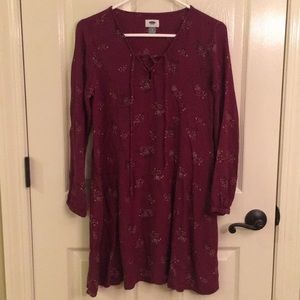 Burgundy long sleeve floral dress